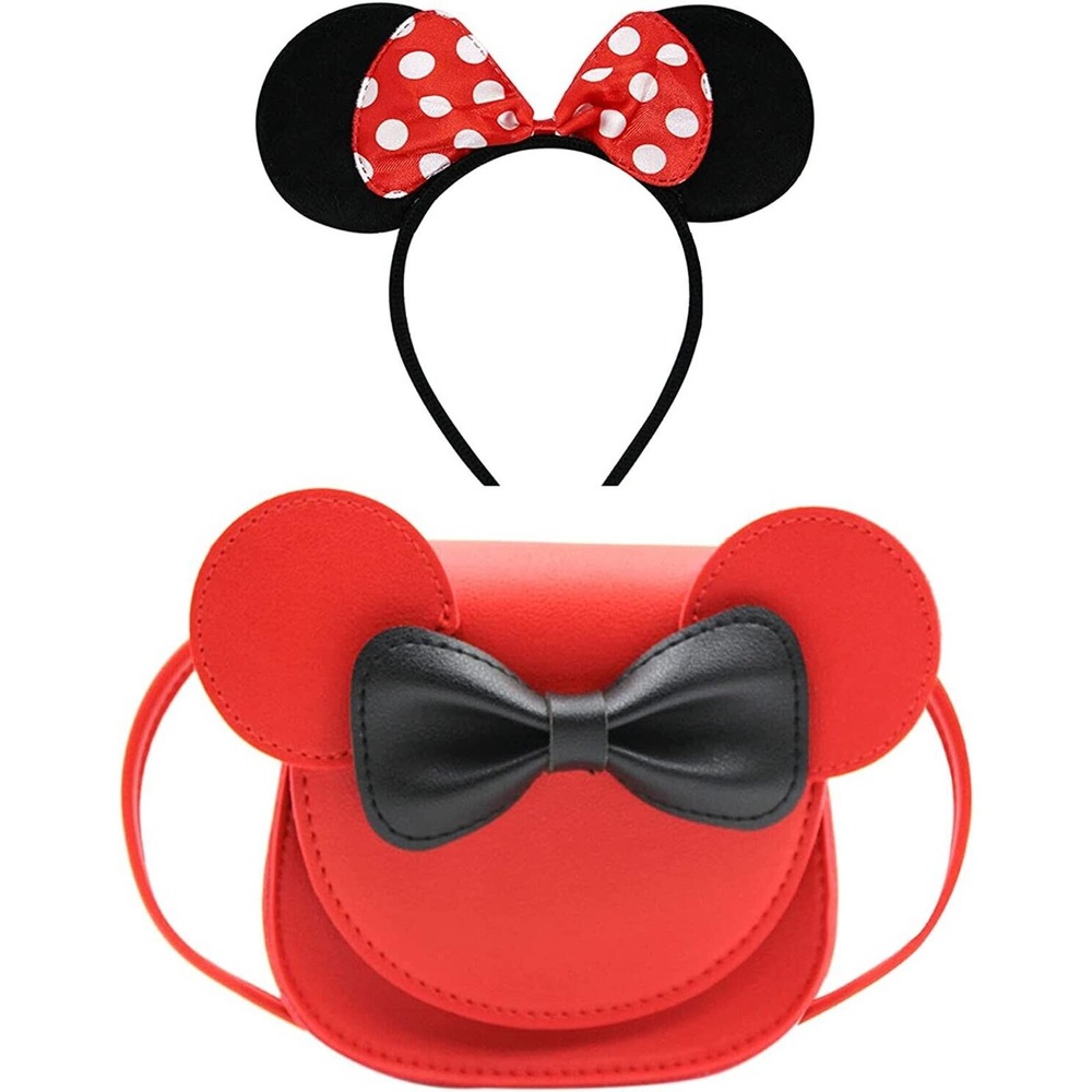 Cute Bowknot Crossbody Purse Shoulder Bag with Mouse Ears Fashion Satchel for Bo